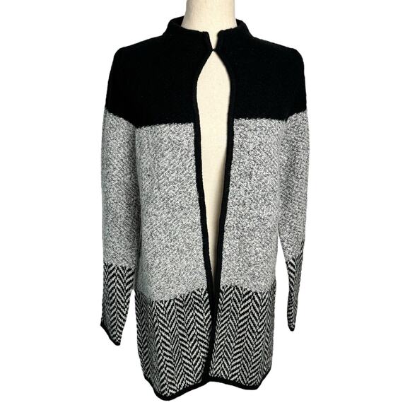 CHICO'S coat cardigan Black Gray Color Block Open Front Size S - Picture 1 of 9